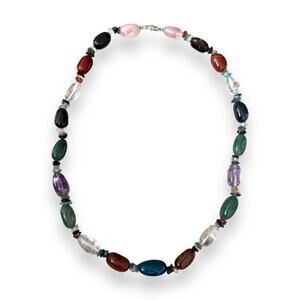 VINTAGE SEMI PRECIOUS BEAD NECKLACE 22 inch